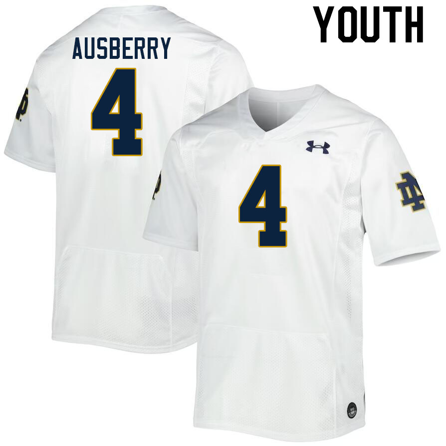 Youth #4 Jaiden Ausberry Notre Dame Fighting Irish College Football Jerseys Stitched-White